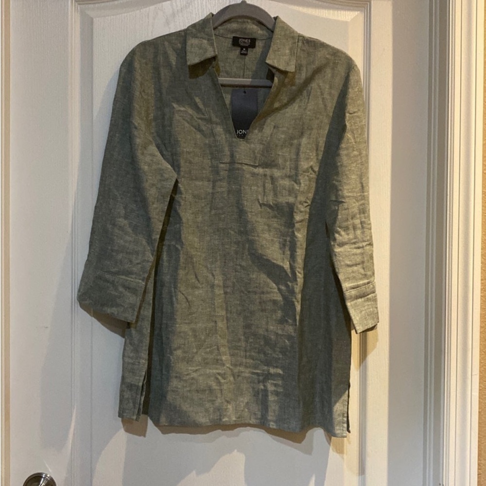 Jones New York Signature Basil/White Woven Top